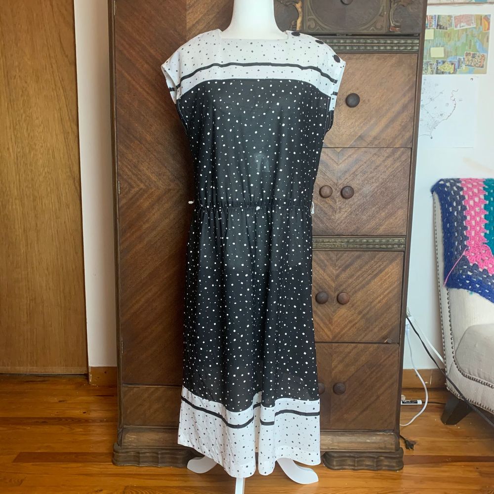 Vintage Polka Dot Dress Black White Size 12